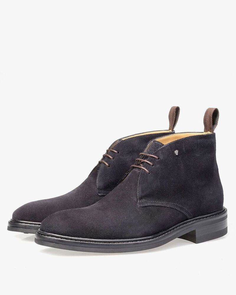 Dark blue suede leather lace boot