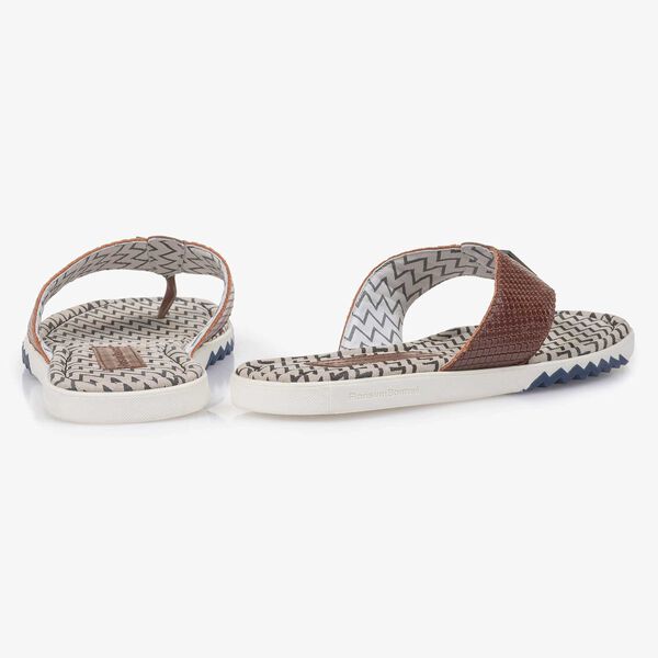 Cognacfarbener gemusterter Leder-Zehenslipper