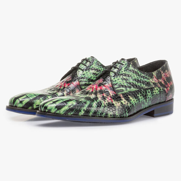 Premium green and pink leather lace shoe