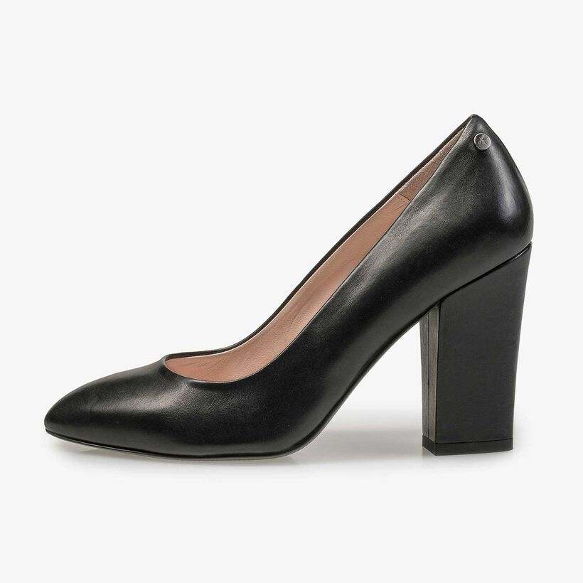 Black calf leather high heels
