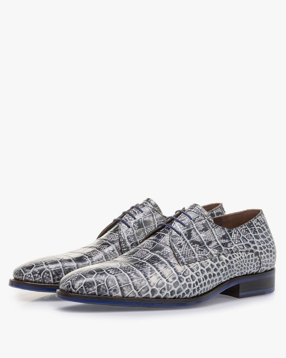 Grey lace shoe with a croco print 18168 02 Floris van Bommel Official
