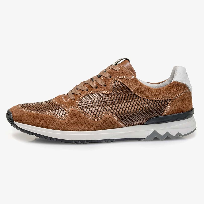 Cognac suede leather sneaker with a pattern