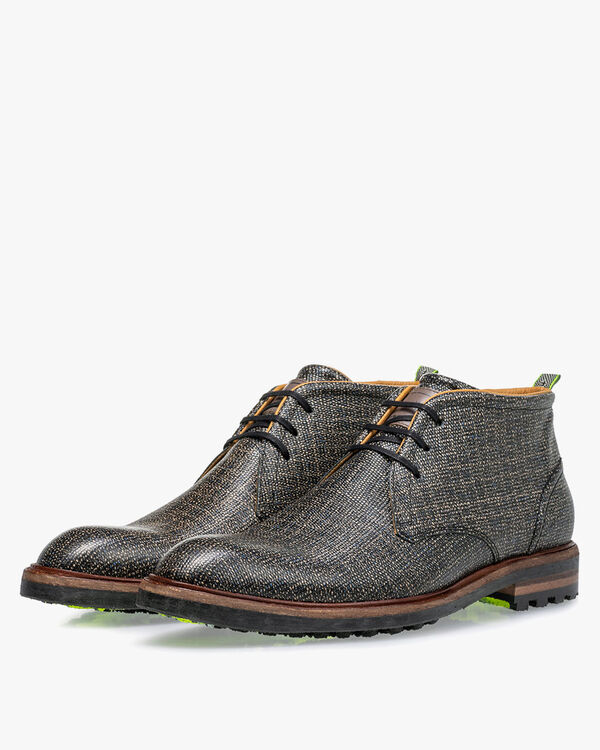 Schnürstiefel bedrucktes Leder taupe