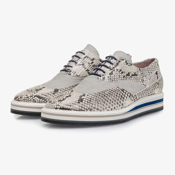 Snake print leather lace shoe