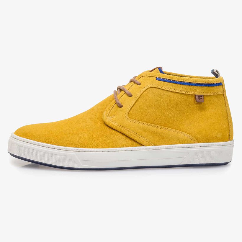 Mustard yellow washed suede leather lace shoe