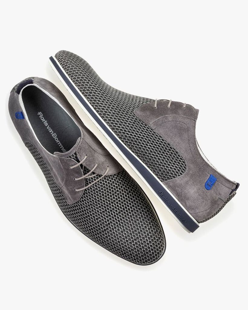 Lace shoe printed suede leather grey