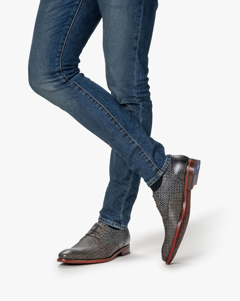 Lace shoe printed leather taupe