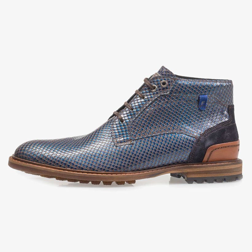 Premium blue printed metallic leather lace shoe