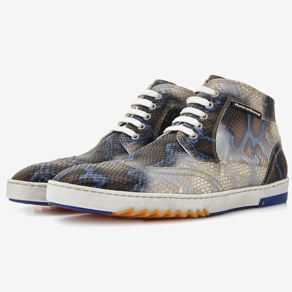 Floris van Bommel blauer Herren-Sneakerboot in Schlangenoptik