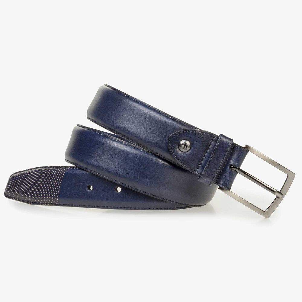 Dark blue calf leather belt 