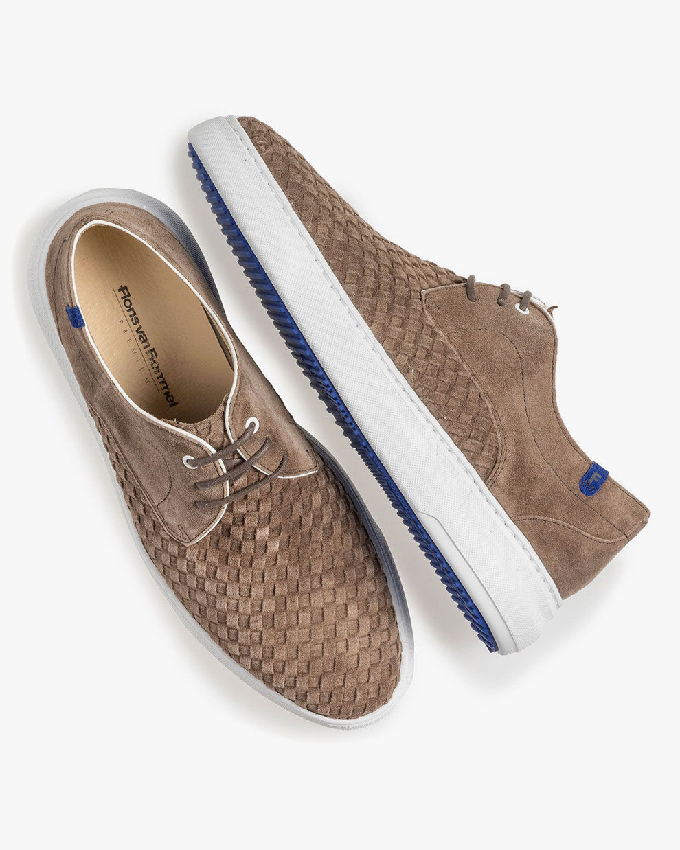 Taupe coloured lace shoe with braided suede leather