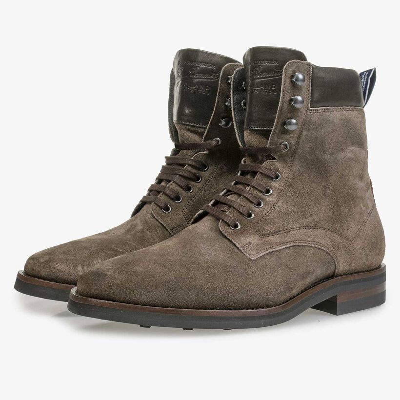 Lace boots washed suede leather taupe