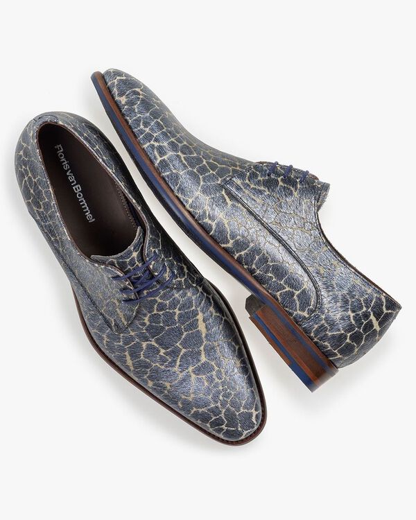 Schn&uuml;rschuh Metallic-Print blau