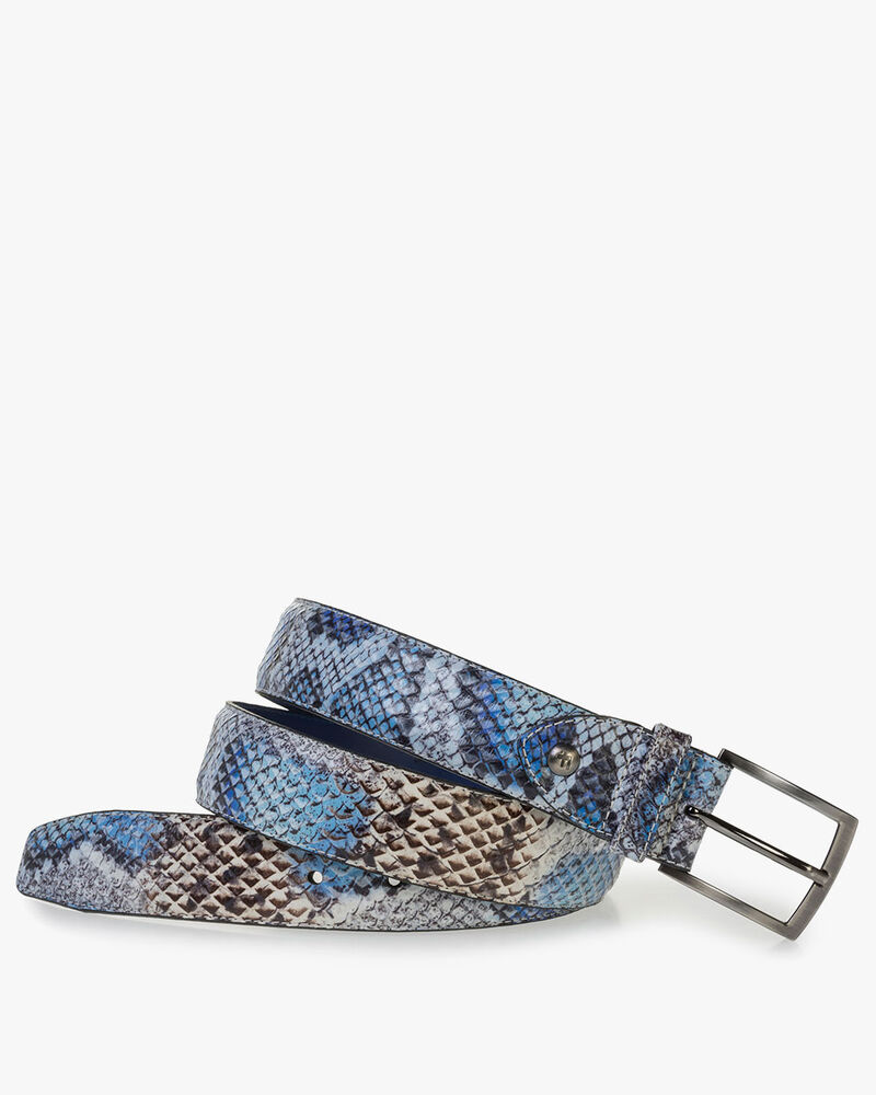 Premium belt with blue snake print