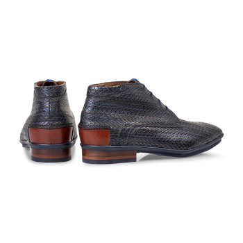 Schn&uuml;rstiefel metallic blau