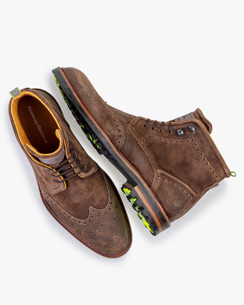 Schn&uuml;rstiefel Wildleder cognac