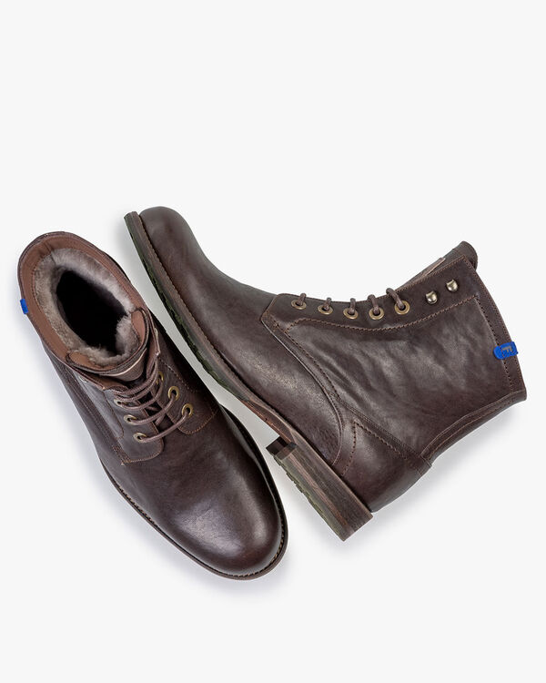 Lambskin lined lace boot dark brown