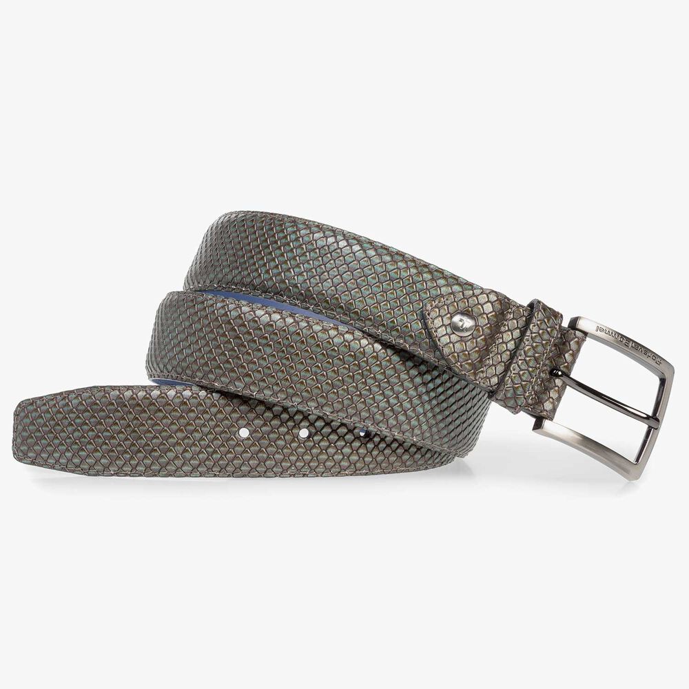 Premium green printed metallic leather belt