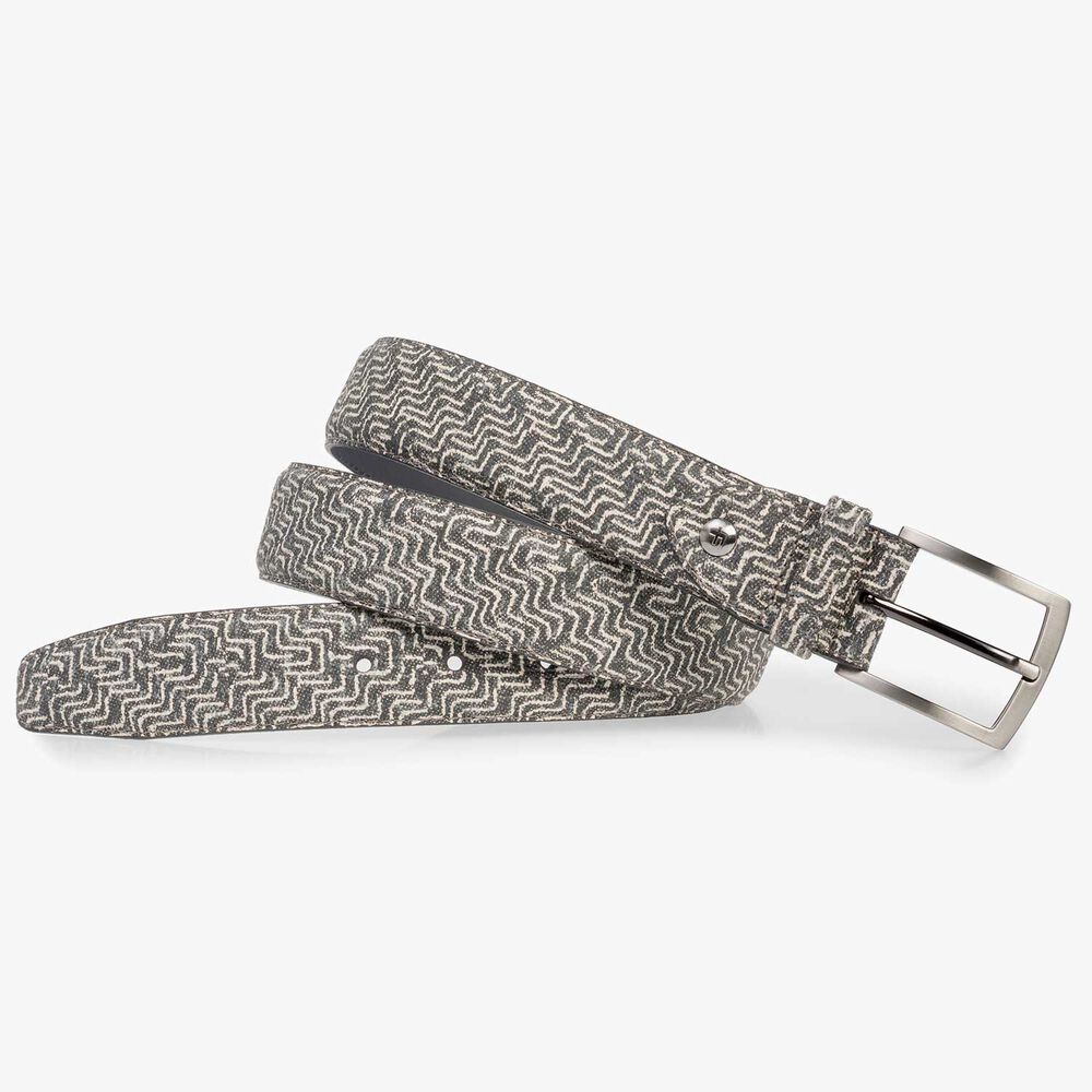 Grey leather belt with graphic print