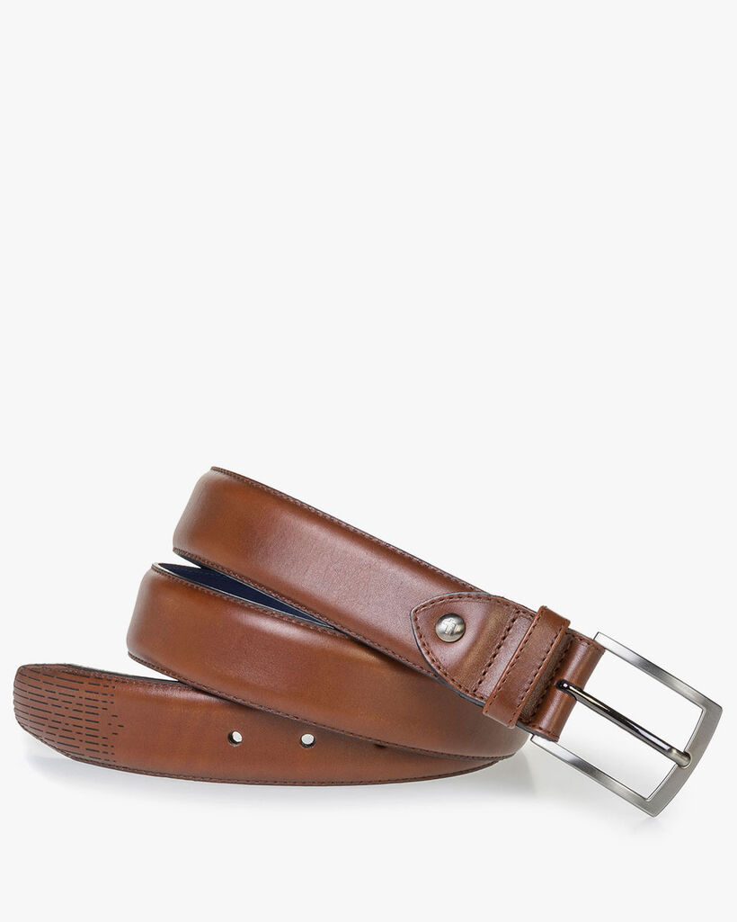 Dark cognac-coloured calf leather belt