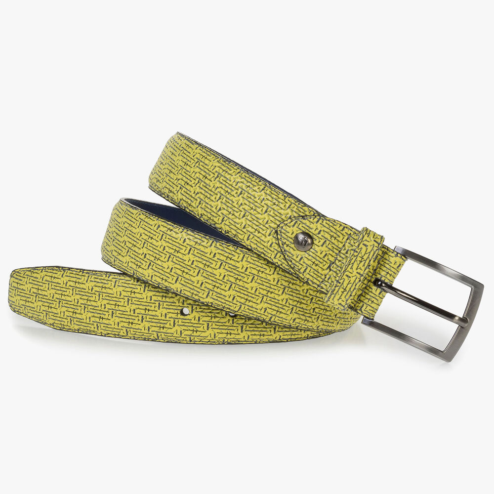 Yellow leather belt with black print