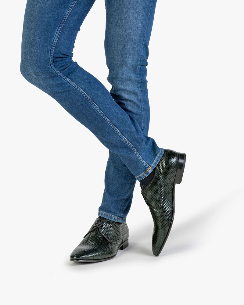 Schnürschuh bedrucktes Leder grün