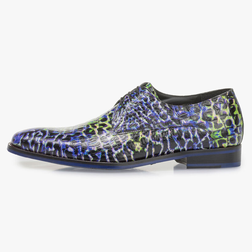 Premium blue lace shoe with a croco print