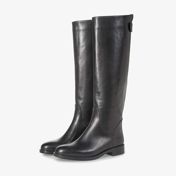Black calf leather high boots