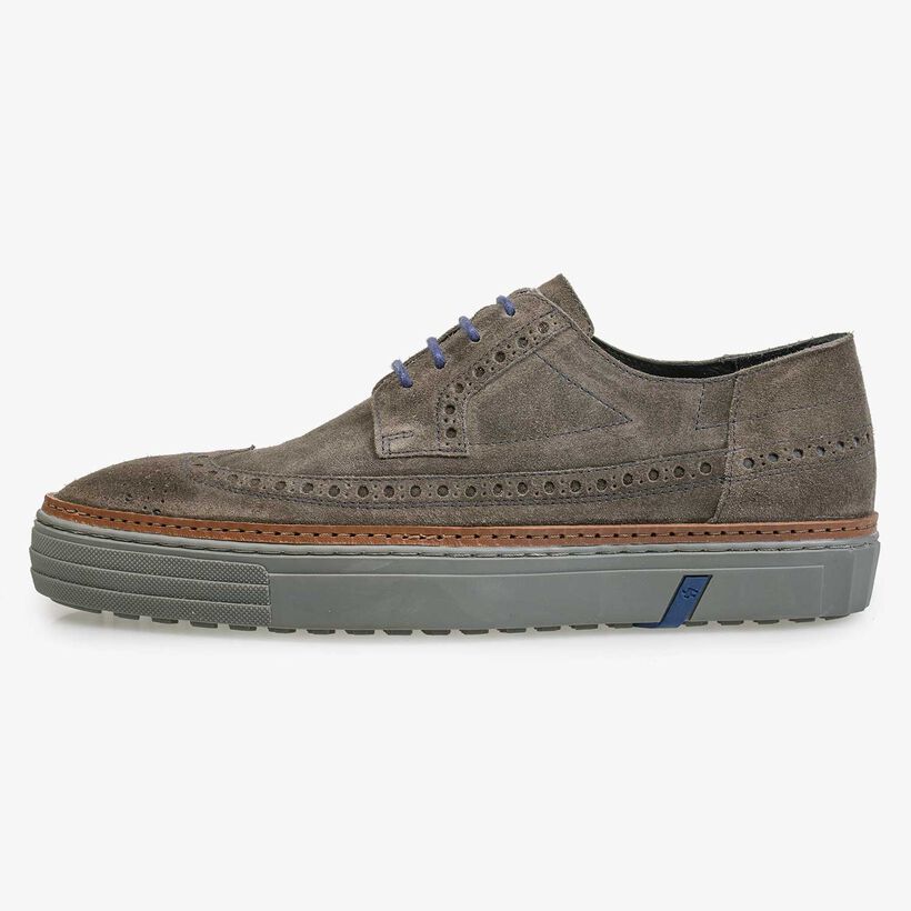 Suede leather sneaker with brogue details