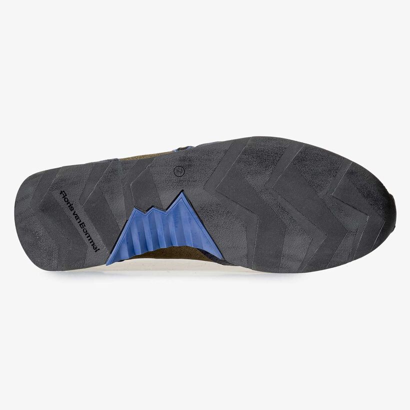 Olivgrüner / Blauer Sneaker mit weißer Joggingschuhsohle