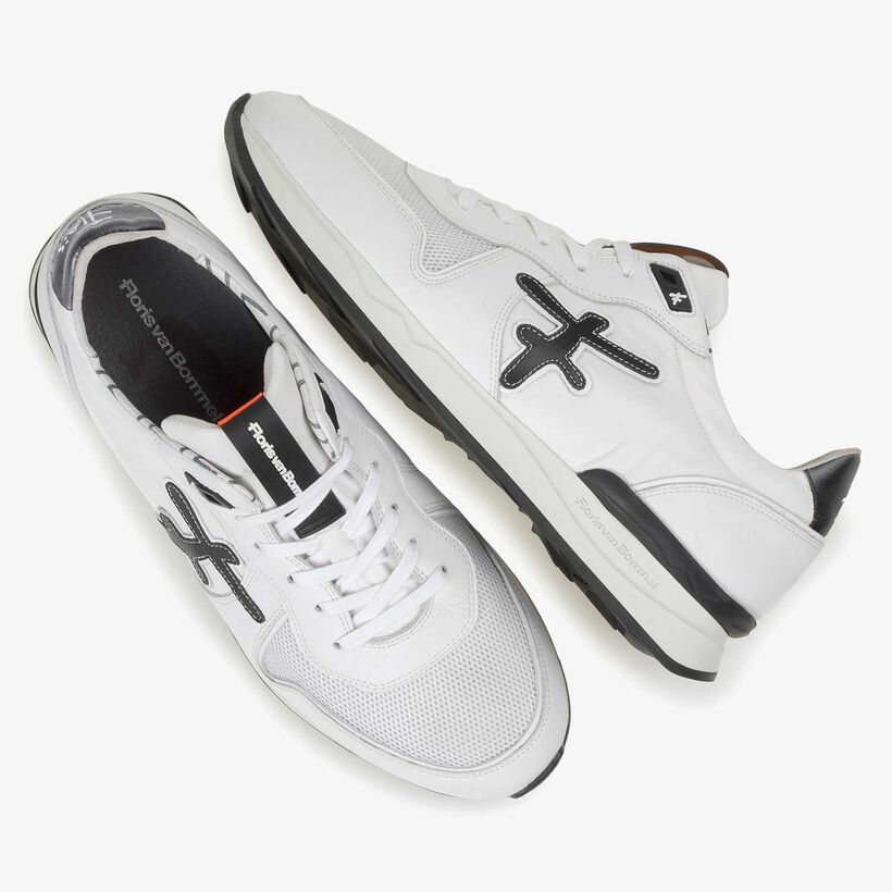 White leather sneaker with textile patches