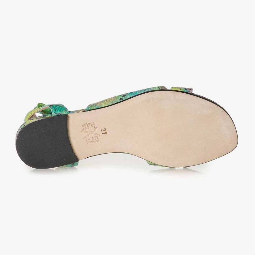 Grüne Leder-Sandale mit Schlangenprint