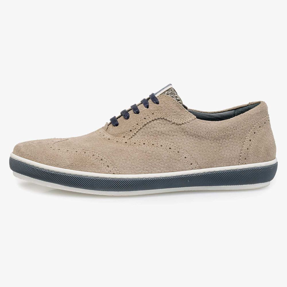Taupe-coloured suede leather brogue shoe