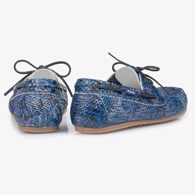 Blue snake print calf leather sailing shoe