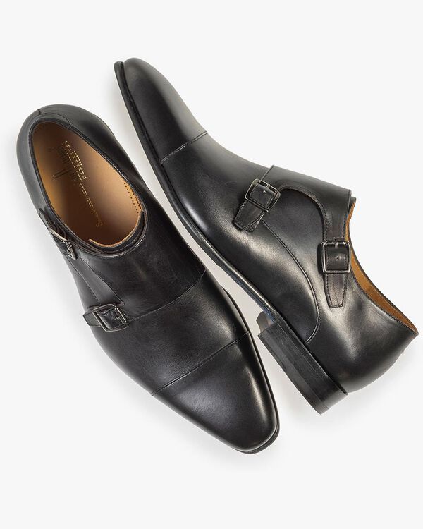 Black calf leather monk strap