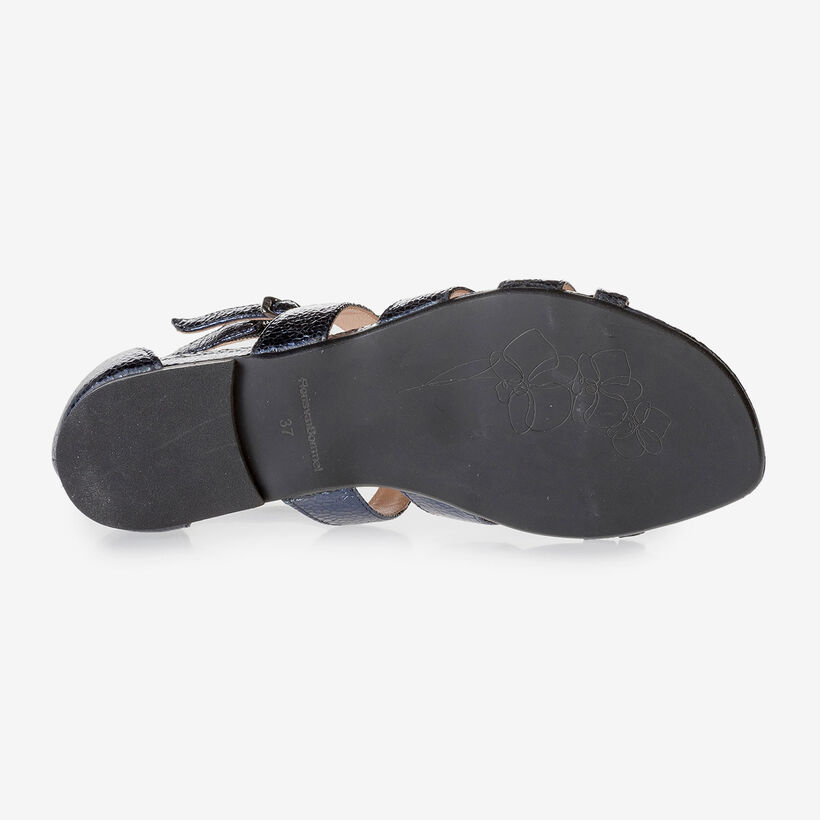 Dark blue sandals with metallic print
