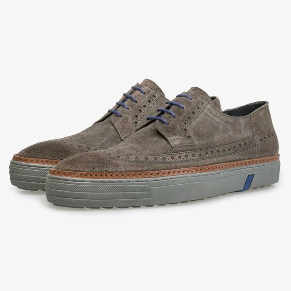Suede leather sneaker with brogue details