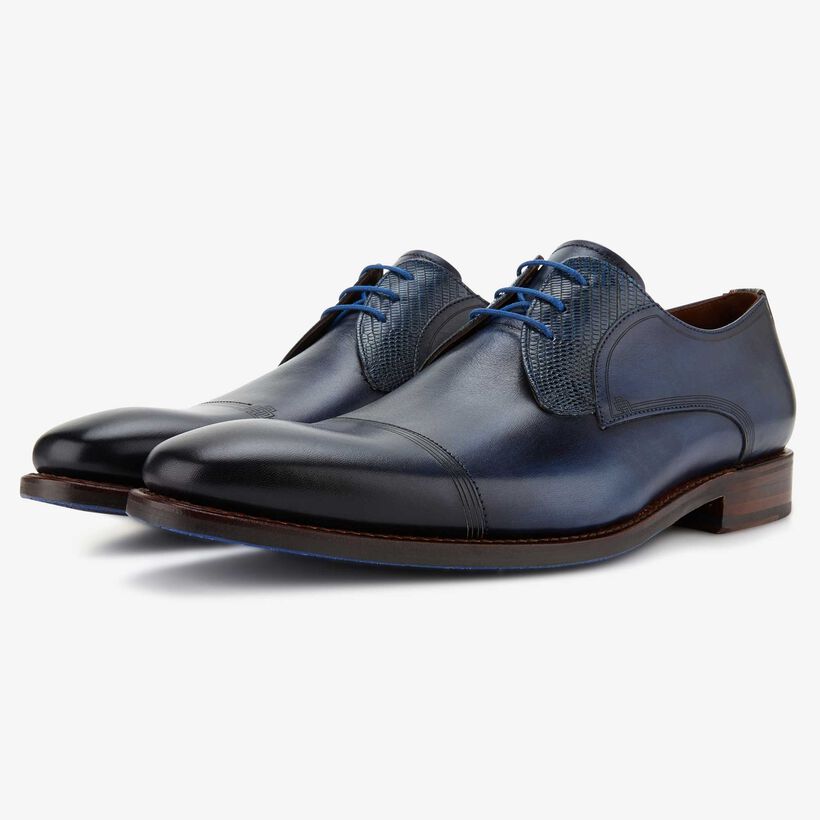 Floris van Bommel Dunkelblaue Leder Herren Schnürschuhe