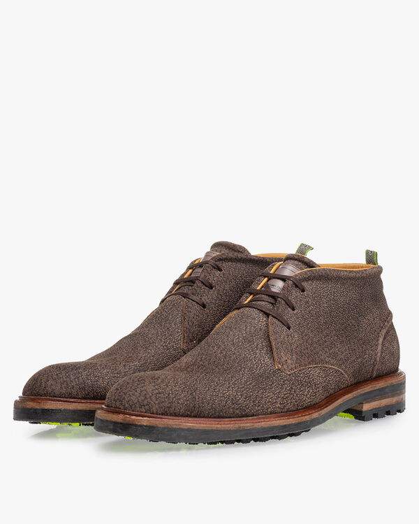 Schnürstiefel Leder-Print braun