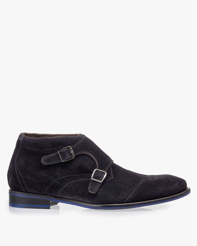 Buckle shoe blue suede leather