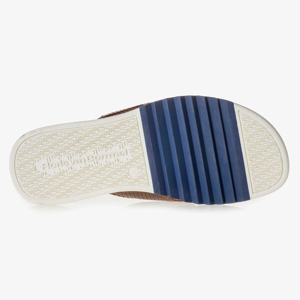 Cognacfarbener gemusterter Leder-Zehenslipper