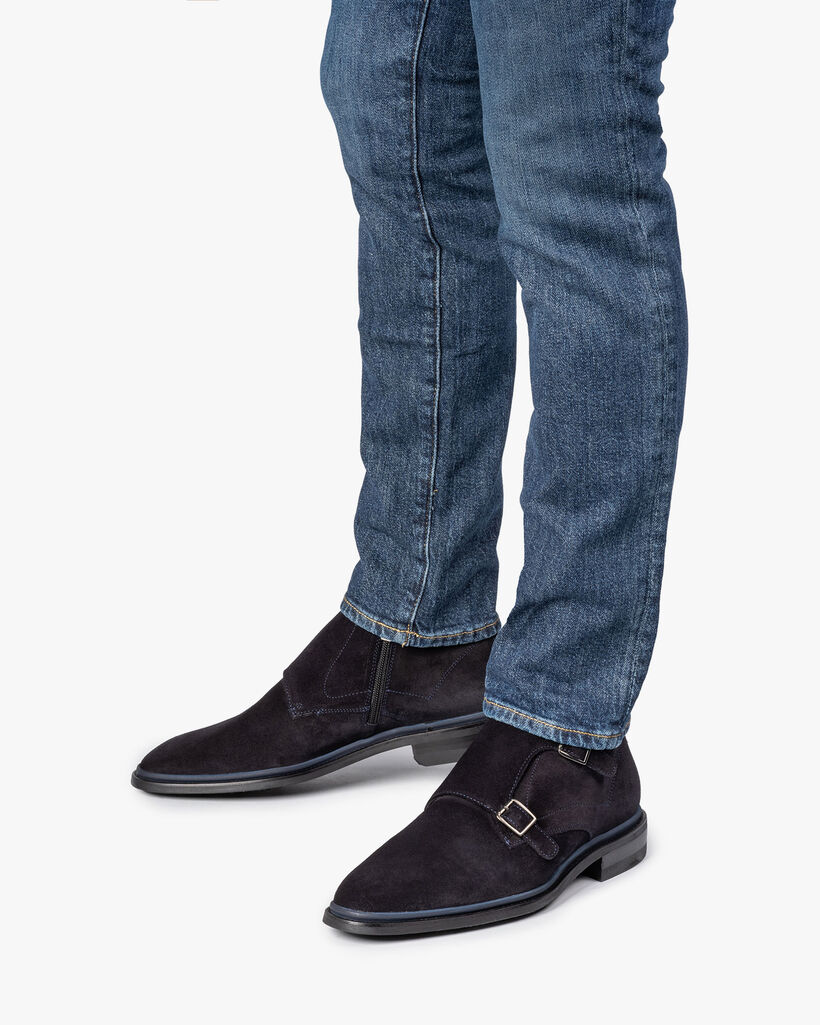 Blauer Monk-Schnallenschuh Wildleder