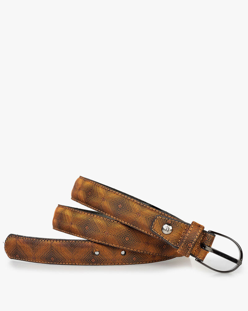 Women's belt brown textile with print