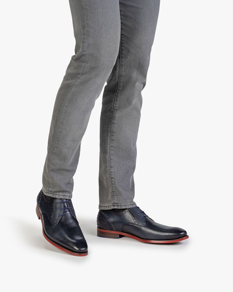 Schnürschuh Kalbsleder blau