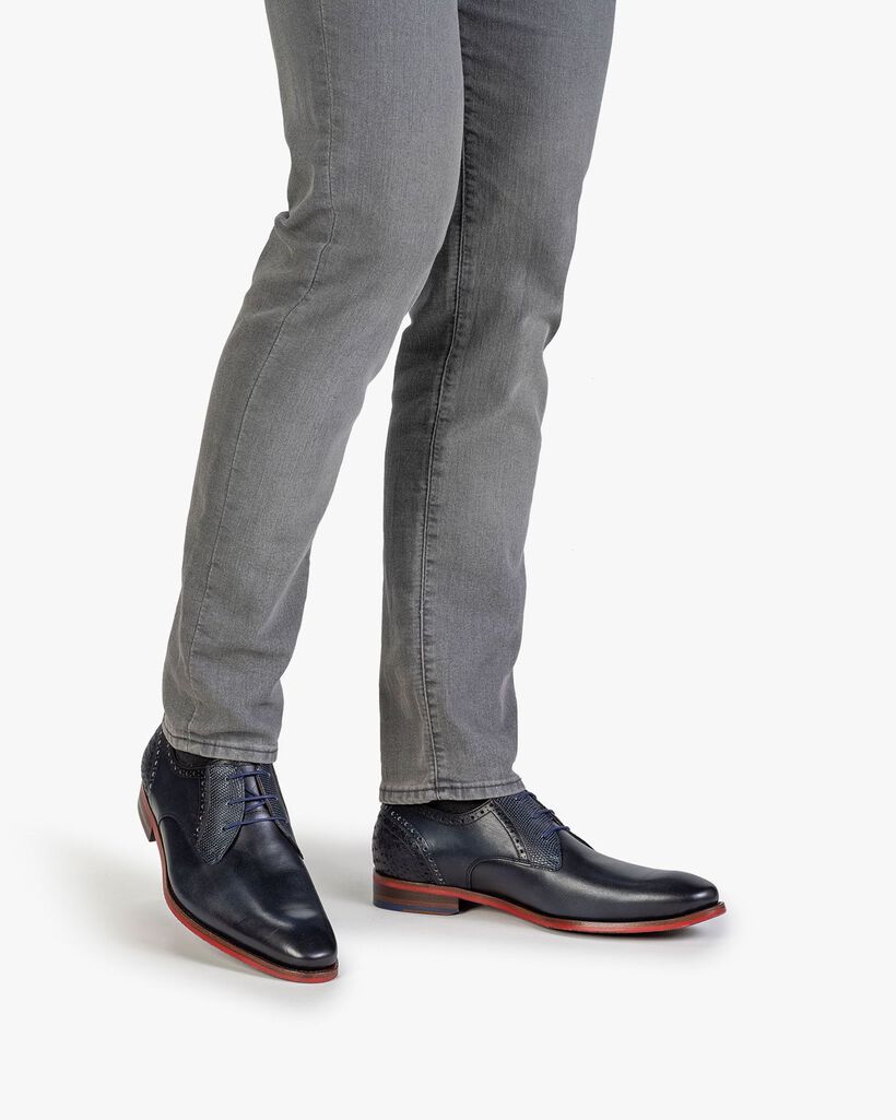 Schnürschuh Kalbsleder blau