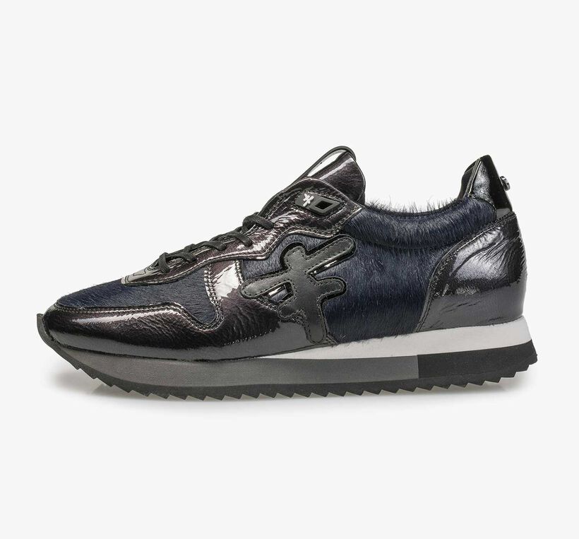Blue patent leather sneaker with runner’s sole