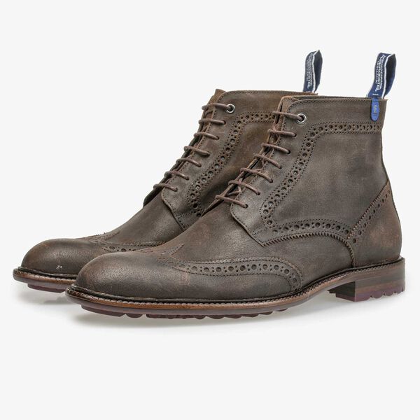 Brown suede leather brogue lace boot