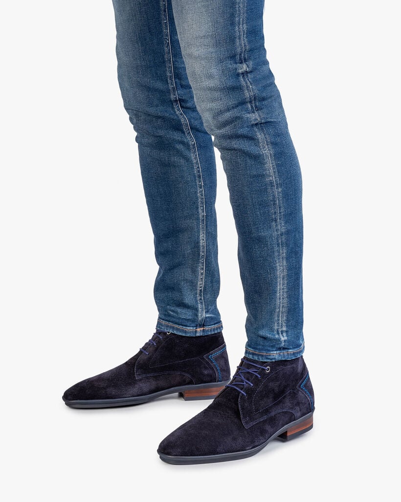 Schnürstiefel blau Wildleder