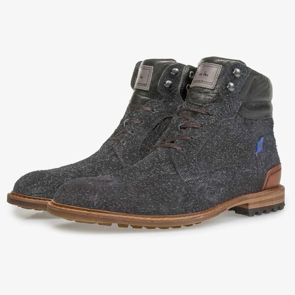 Dark grey rough-leather lace boot