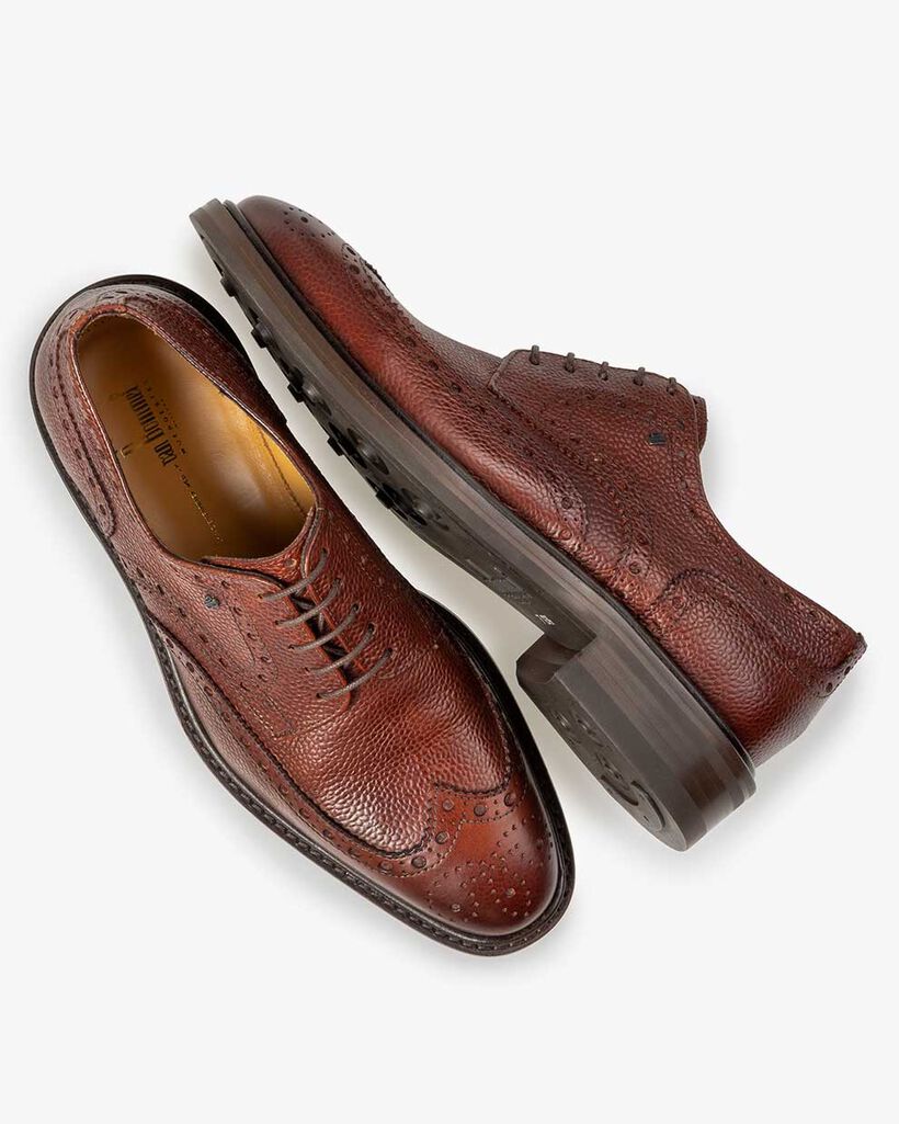 Schn&uuml;rschuh Leder-Print cognac